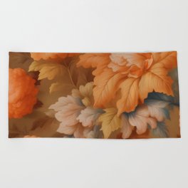 Soft Brown Orange Tone Floral Bedding Beach Towel