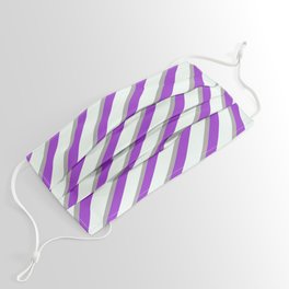 [ Thumbnail: Dark Gray, Dark Orchid, and Mint Cream Colored Lined/Striped Pattern Face Mask ]