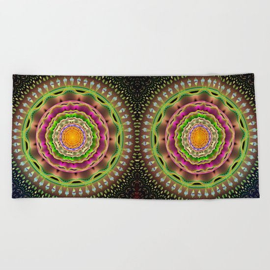 Waves and patterns mandala Beach Towel