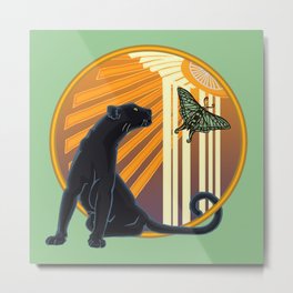 Jaguar Plain Art Deco Metal Print | Black, Sun, Rain, Drawing, Moon, Jaguar, Panther, Illustration, Artdeco, Wind 