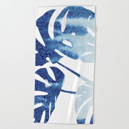 Navy Blue Tropical Leaf Beach Towel