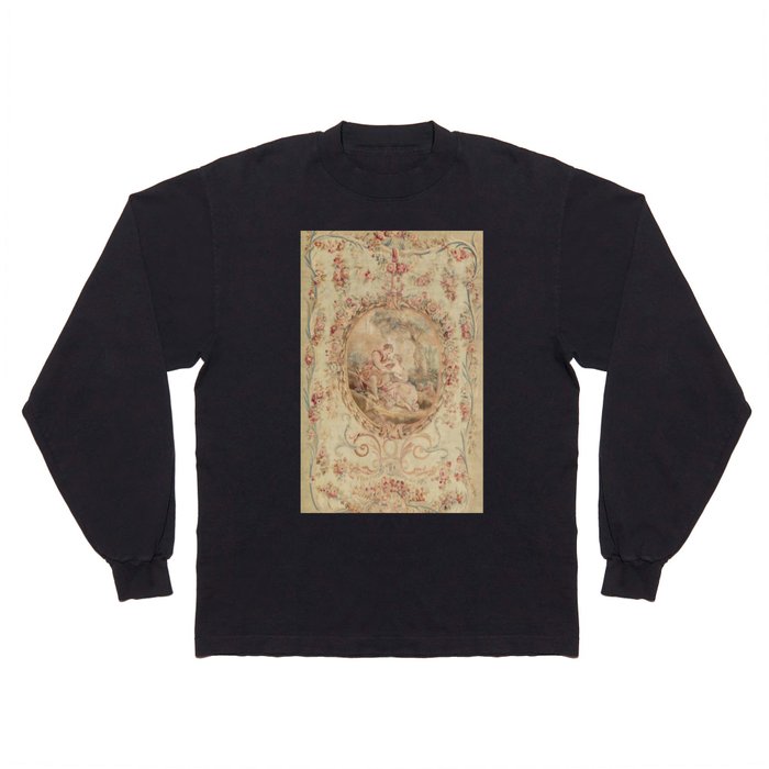 Antique 18th Century Louis XV Romantic Lovers French Beauvais Tapestry Long Sleeve T Shirt