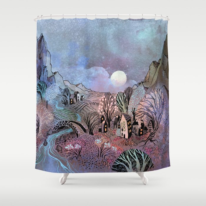 Valley at Full Moon Shower Curtain