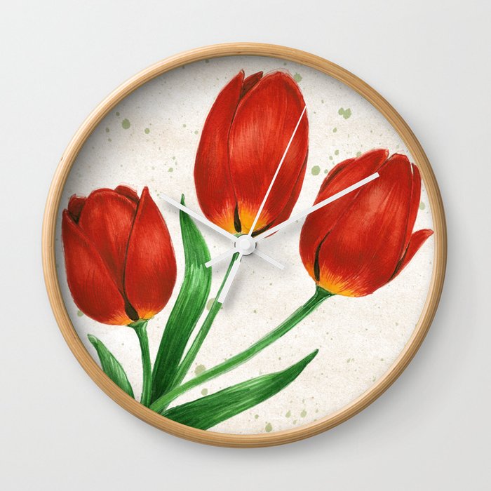 Red Tulips Wall Clock