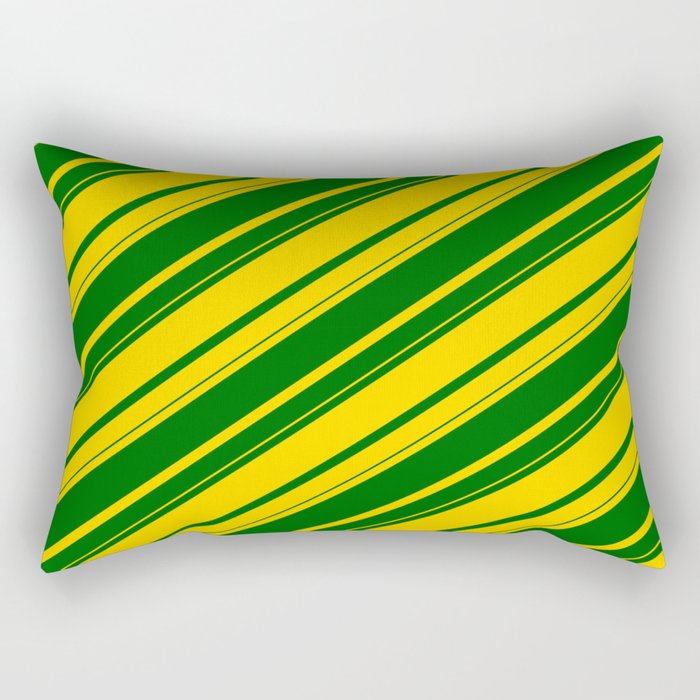 Yellow & Dark Green Colored Lines/Stripes Pattern Rectangular Pillow