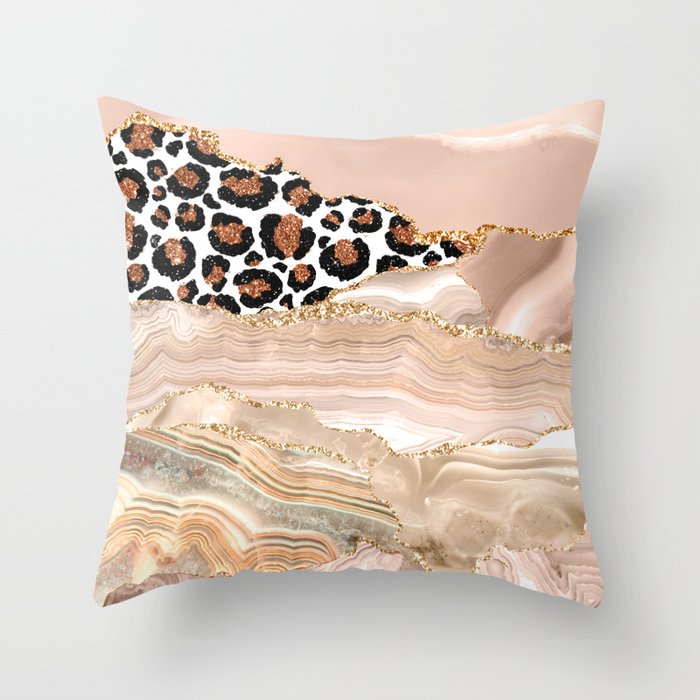 Blush Tiger Fur And Glamour Bohemian Marble for cool Throw Pillows