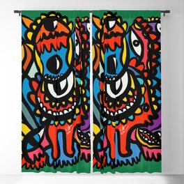 Graffiti Cool Creatures on Green Background by Emmanuel Signorino Blackout Curtain