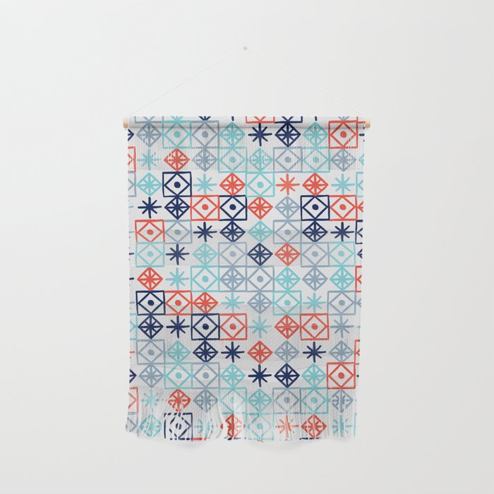 Geometric Lace – Coral & Blue Wall Hanging