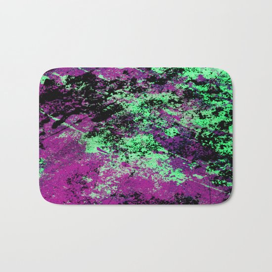 Colour Interaction II - Abstract purple, green and black textured, mixed media art Bath Mat