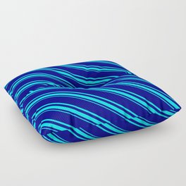 [ Thumbnail: Blue & Aqua Colored Pattern of Stripes Floor Pillow ]