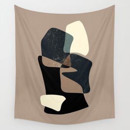 Clay Shapes Black, Teal and Offwhite Wall Tapestry
