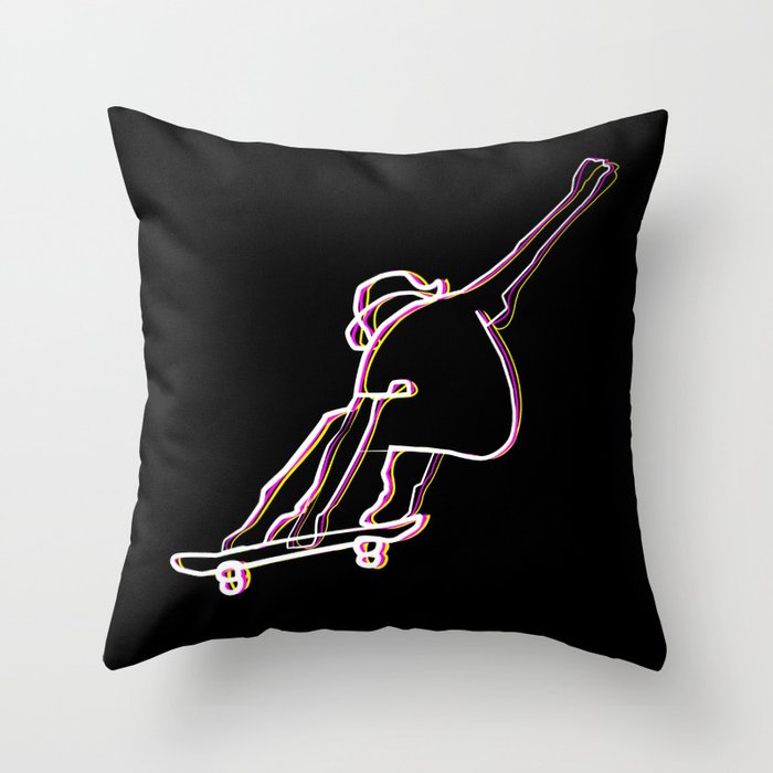 skater illustration, skateboard one liner outline drawing black Throw Pillow