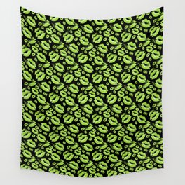 Two Kisses Collided Lip Smacking Lime Colored Lips Pattern Wall Tapestry