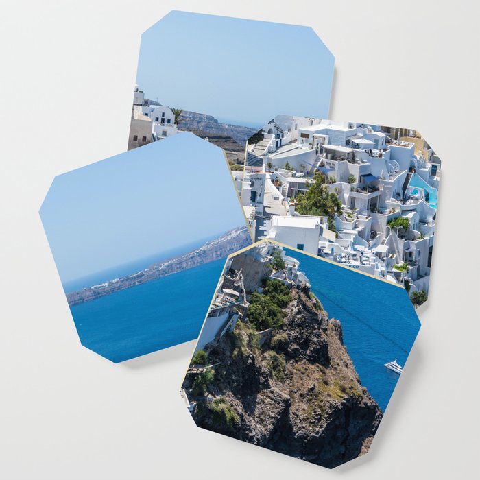 Santorini, Greece, Coastal, Cobalt Blue Ocean  Coaster