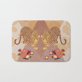 Two Leopards on Gold Geo Pink Floral Jungle Bath Mat