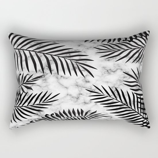 Black palm leaves on marble Rectangular Pillow