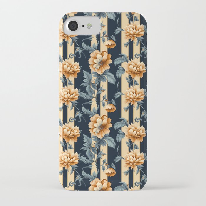 Orange bouquet pattern with flowers and stripes iPhone Case
