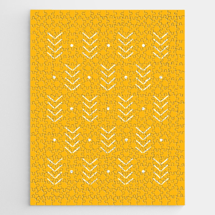 Arrow Lines Geometric Pattern 14 in botanical yellow Jigsaw Puzzle
