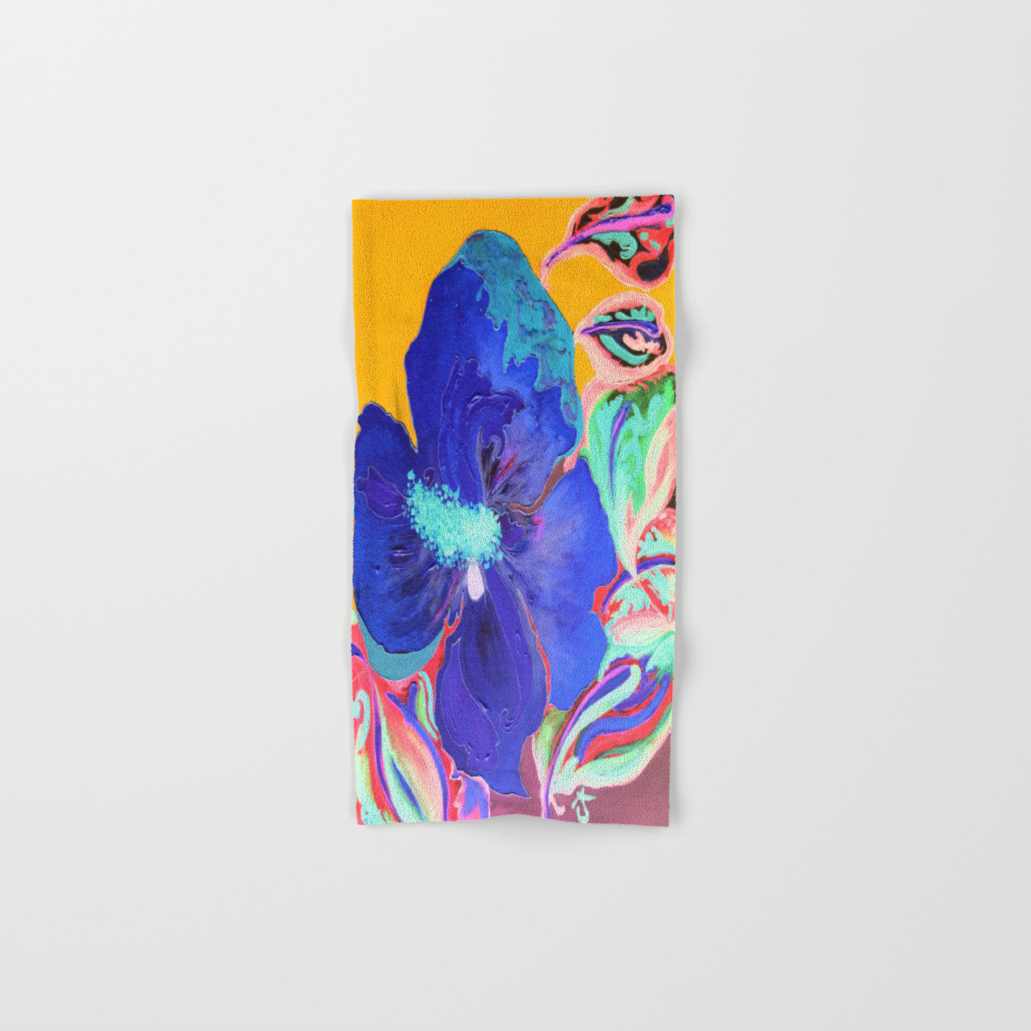 Birthday Acrylic Blue Orange Hibiscus Flower Painting With Red And