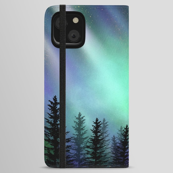 Galaxy Aurora Borealis Forest iPhone Wallet Case