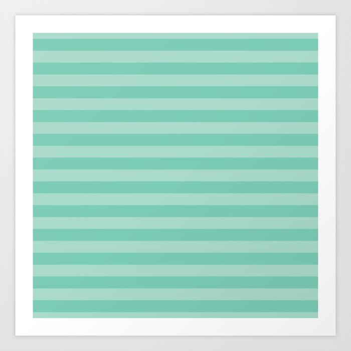 Blue Green Horizontal Summer Cabana Beach Picnic Stripes Art Print