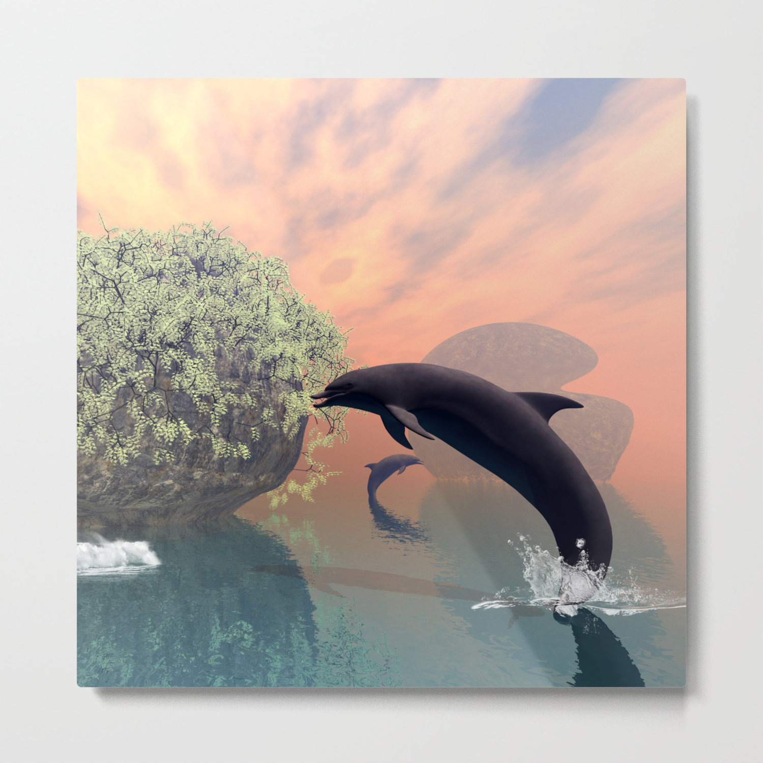 Get Wallpaper Playing And Jumping Dolphin Metal Print By Nicky2342 Society6 For iPhone