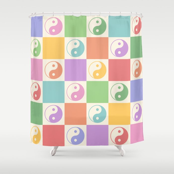 Colorful Yin Yang Checkered Pattern Shower Curtain