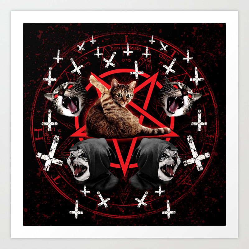 satanic cat pentagram death black metal band exorcist art print by famouspaintings