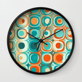 Orange and Turquoise Dots Wall Clock | Digital, Circles, Round, Geometric, Ivory, Red, Mint, Dots, Kellydietrich, Pattern 