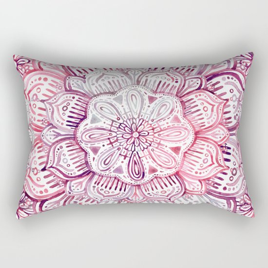 Burgundy Blush Watercolor Mandala Rectangular Pillow