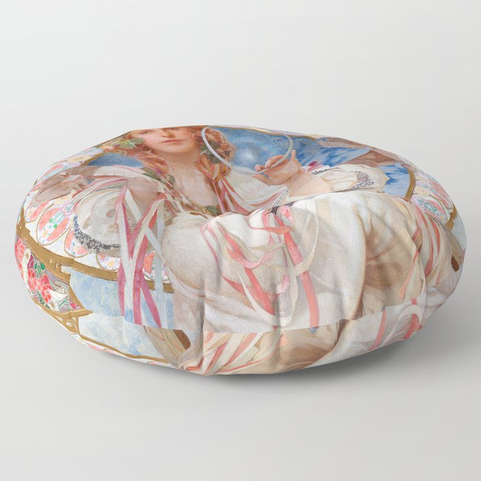 Portrait of Josephine Crane-Bradley as Slavia, 1908 by Alphonse Mucha Floor Pillow