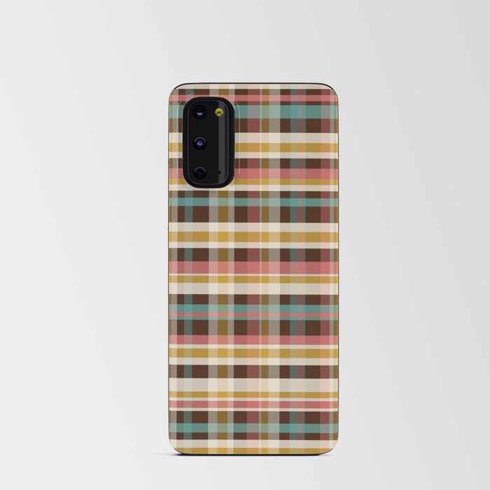 Retro Midcentury Modern Plaid Pattern Teal Brown Coral Gold Beige Android Card Case