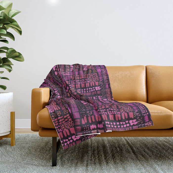 pink and black ink marks hand-drawn collection Throw Blanket