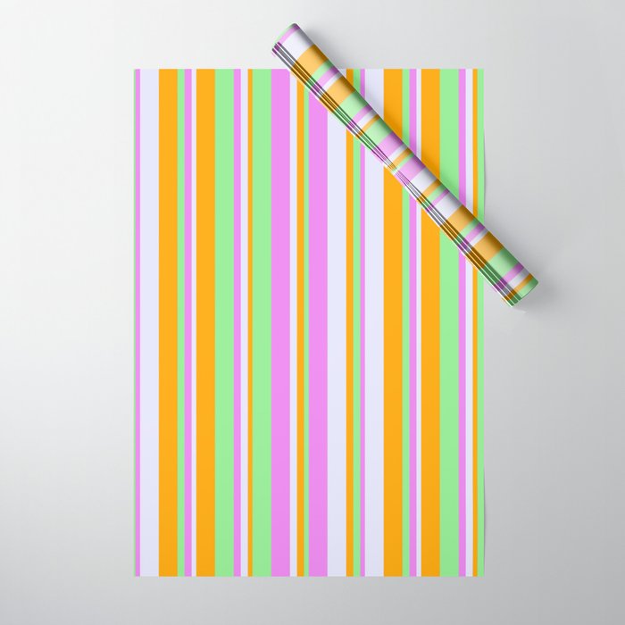 Light Green, Orange, Lavender, and Violet Colored Striped/Lined Pattern Wrapping Paper