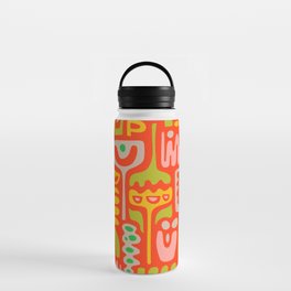 DREAMSCAPE RETRO 70s ABSTRACT ORGANIC FLORAL in CORAL ORANGE Water Bottle