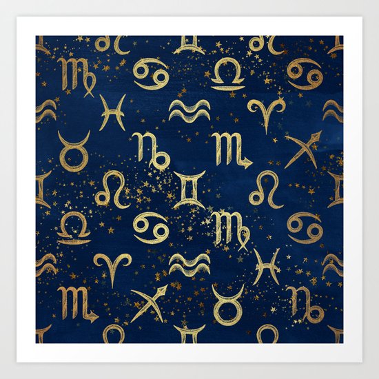 Twelve Zodiac Signs Horoscope Pattern Art Print