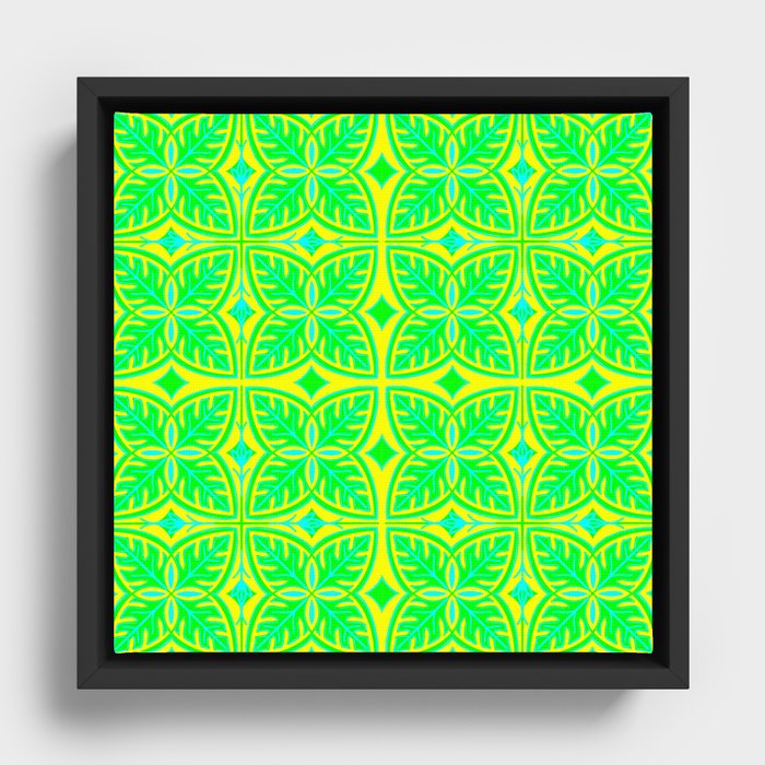 Retro Psychedelic Yellow and Green Tropical Framed Canvas