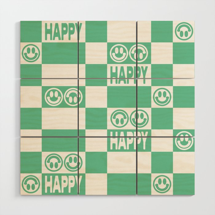HAPPY Checkerboard (Mint Color) Wood Wall Art