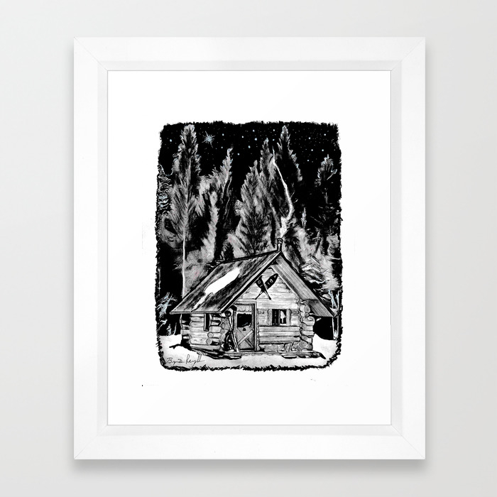 Camp Solace Rustic Log Cabin Drawing Adirondack Mountains Wall Decor Original Art Framed Art Print By Darkmountainarts Society6