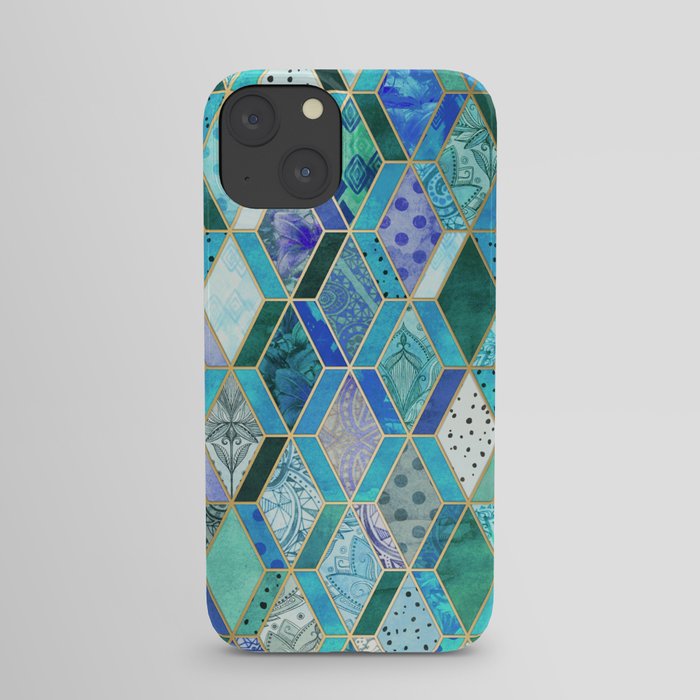 Sapphire & Emerald Diamond Patchwork Pattern iPhone Case