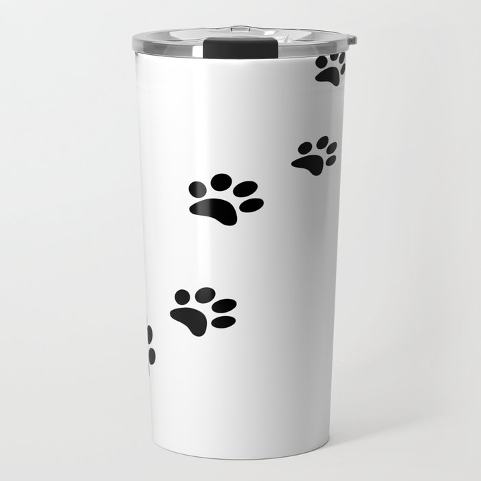 Black cat paw prints on white Travel Mug