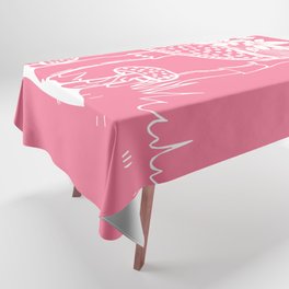 Pink Mushrooms With White Outline Tablecloth