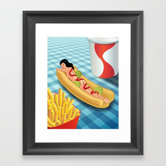 Hot Dog Girl Framed Art Print