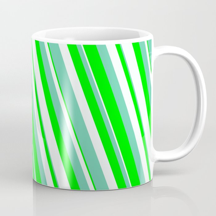 Aquamarine, Lime & Mint Cream Colored Lines Pattern Coffee Mug