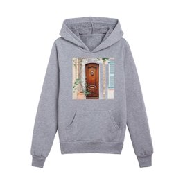 French Riviera Wooden Door, Antibes France Travel Photography, Cote D'Azur Bright Pastel Boho Colored Photo Art Print Kids Pullover Hoodies