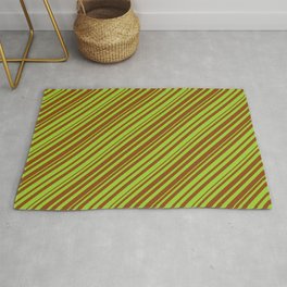 [ Thumbnail: Green & Brown Colored Striped Pattern Rug ]