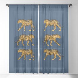 Tigers (Navy Blue and Marigold) Sheer Curtain
