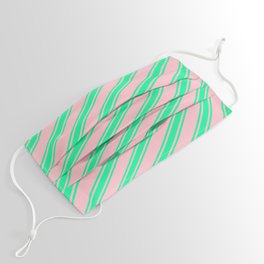 [ Thumbnail: Pink and Green Colored Stripes/Lines Pattern Face Mask ]