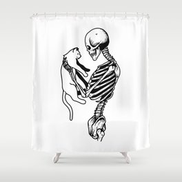 Skeleton With Cat Shower Curtain