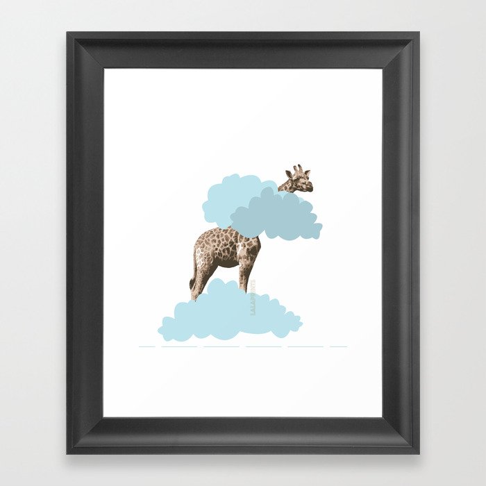 Giraff in the clouds . Joy in the clouds collection Framed Art Print
